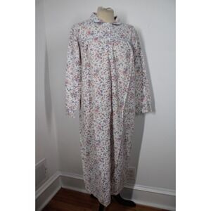 Vtg Ashley Houston M Floral Flannel Long House Dress Night Gown Sleep Pajamas